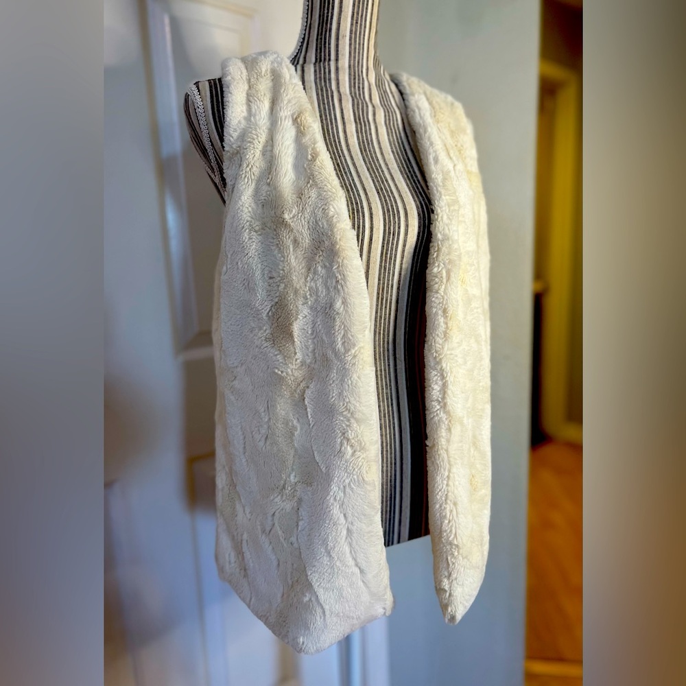 Contemporary Faux Fur Long Fluffy Cream Colored Vest